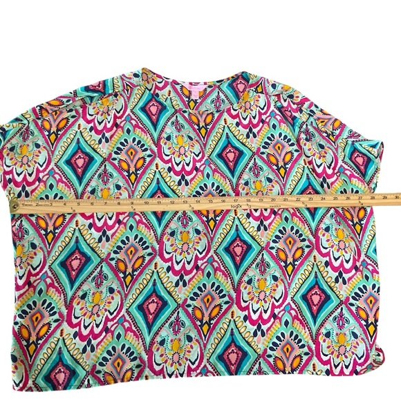 Lilly Pulitzer 100% Silk Multicolor Geometric Print Short Sleeve Blouse Size S - Picture 10 of 10